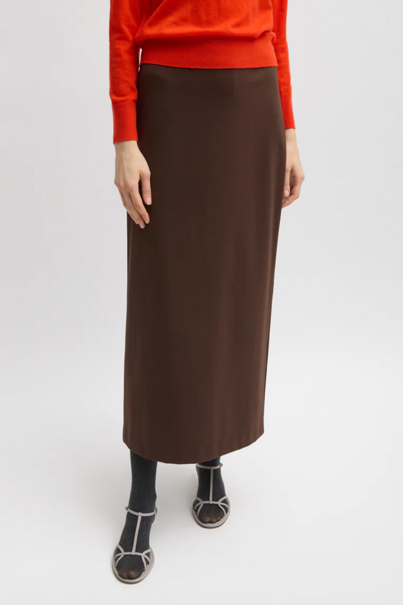 Compact Ultra Stretch Knit Pencil Skirt - Brown