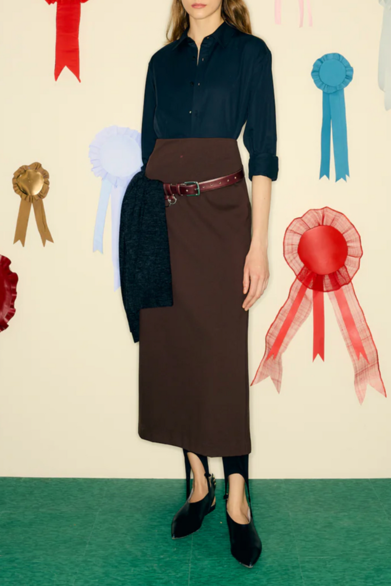 Compact Ultra Stretch Knit Pencil Skirt - Brown