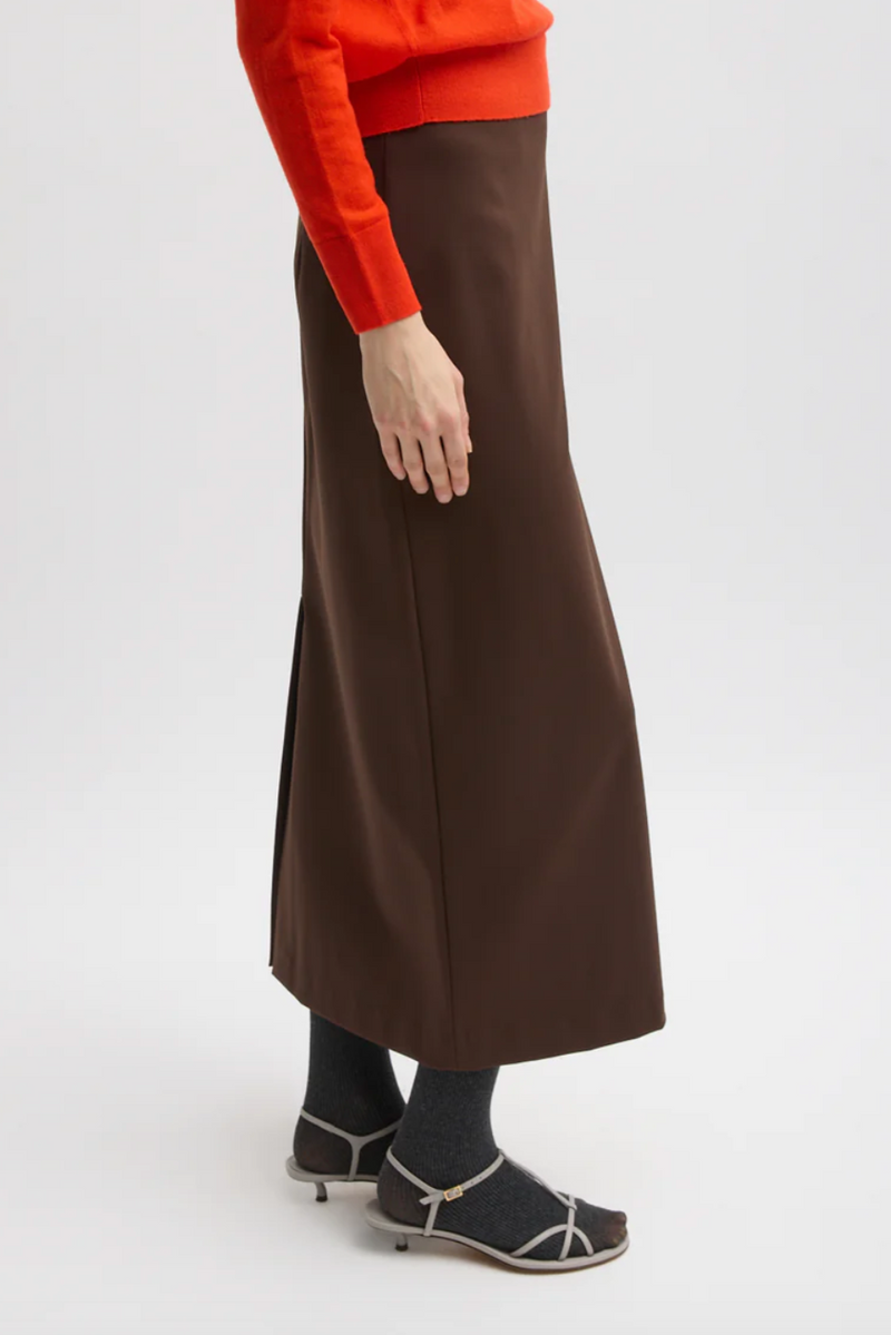 Compact Ultra Stretch Knit Pencil Skirt - Brown