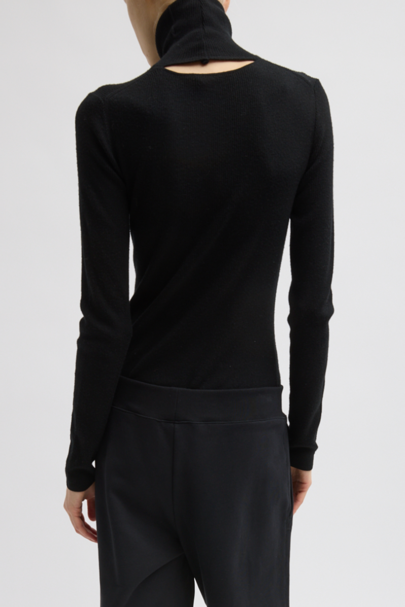 Featherweight Ribbed Sweater Turtleneck Pullover - Black