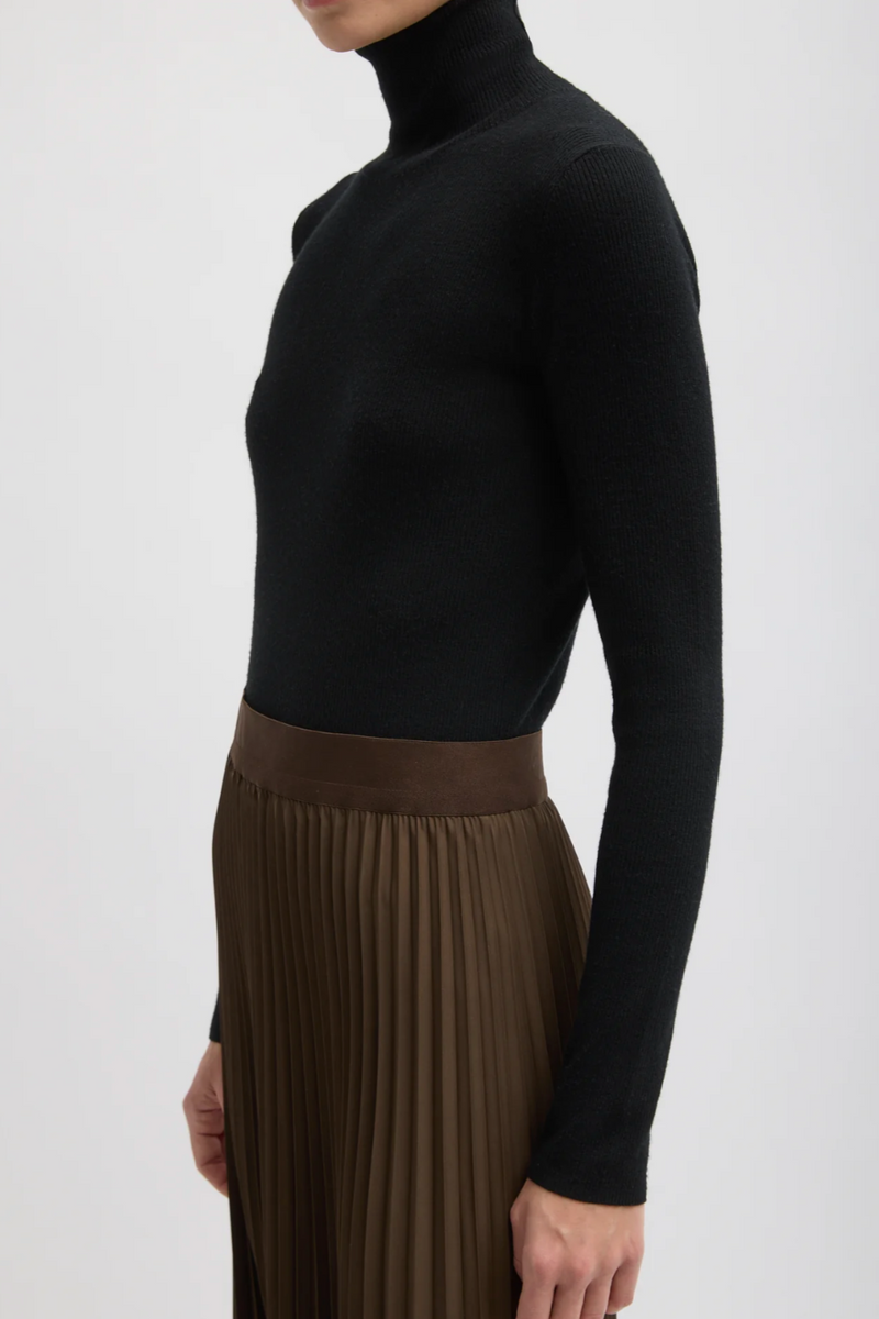 Featherweight Ribbed Sweater Turtleneck Pullover - Black