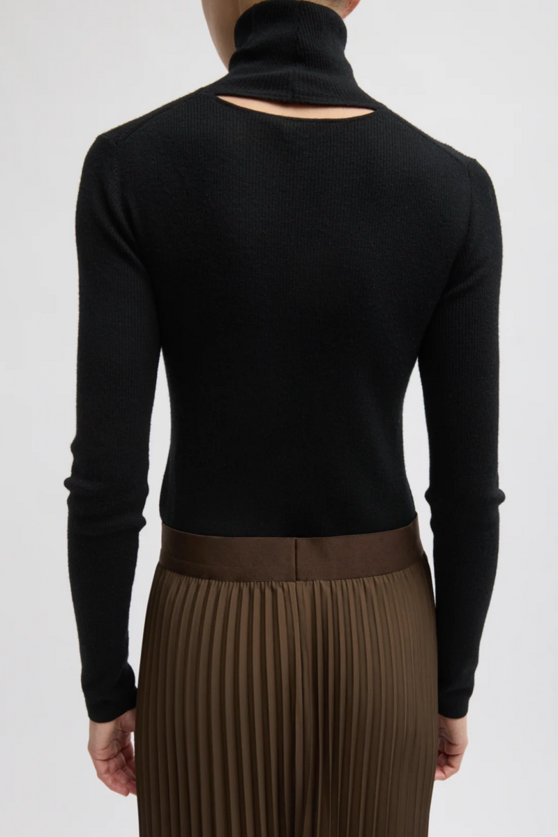 Featherweight Ribbed Sweater Turtleneck Pullover - Black