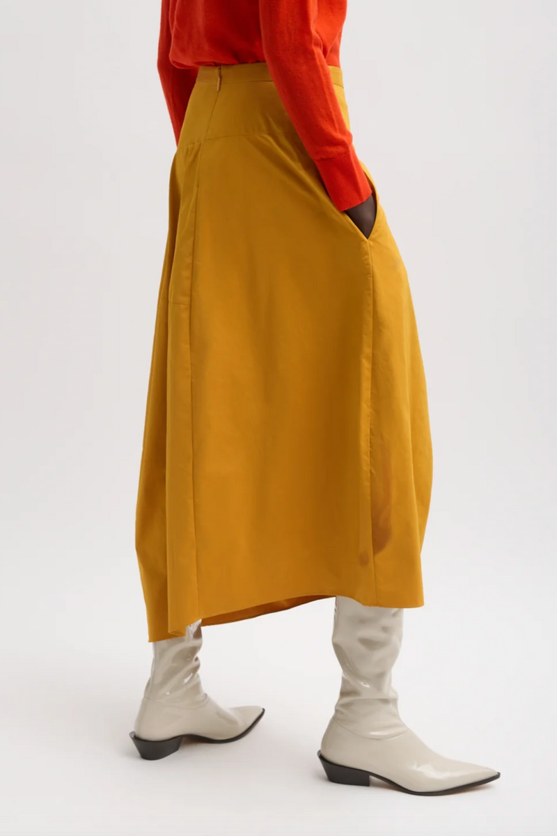 Nylon Asymmetrical Balloon Skirt - Bright Ochre