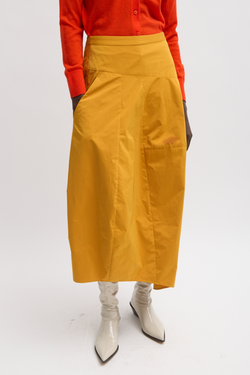 Nylon Asymmetrical Balloon Skirt - Bright Ochre