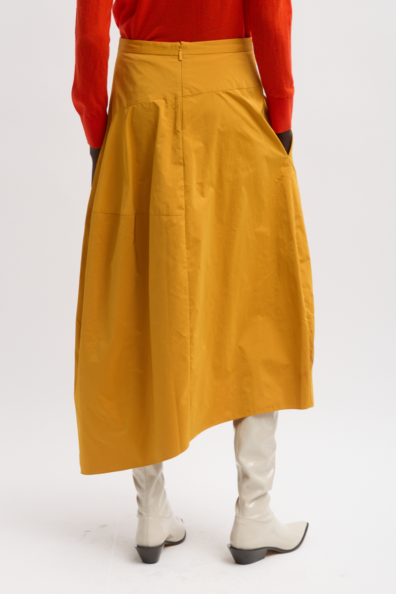 Nylon Asymmetrical Balloon Skirt - Bright Ochre