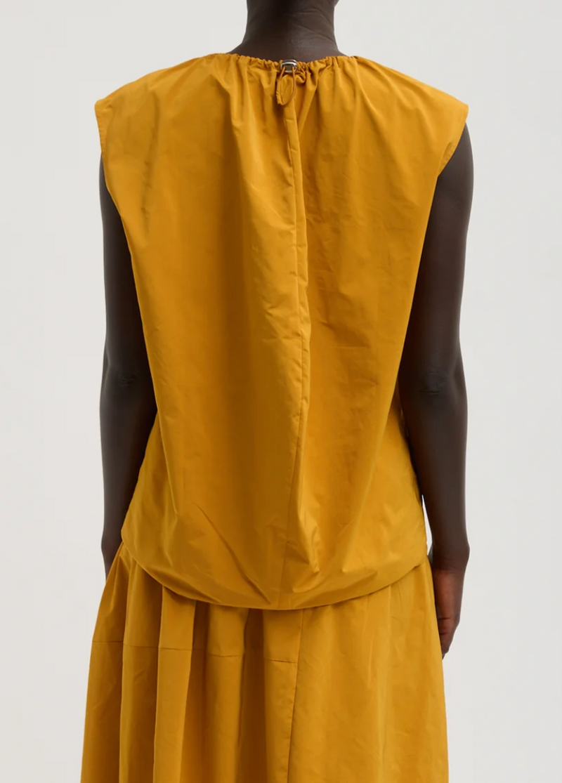 Nylon Shirred Neck Top - Bright Ochre