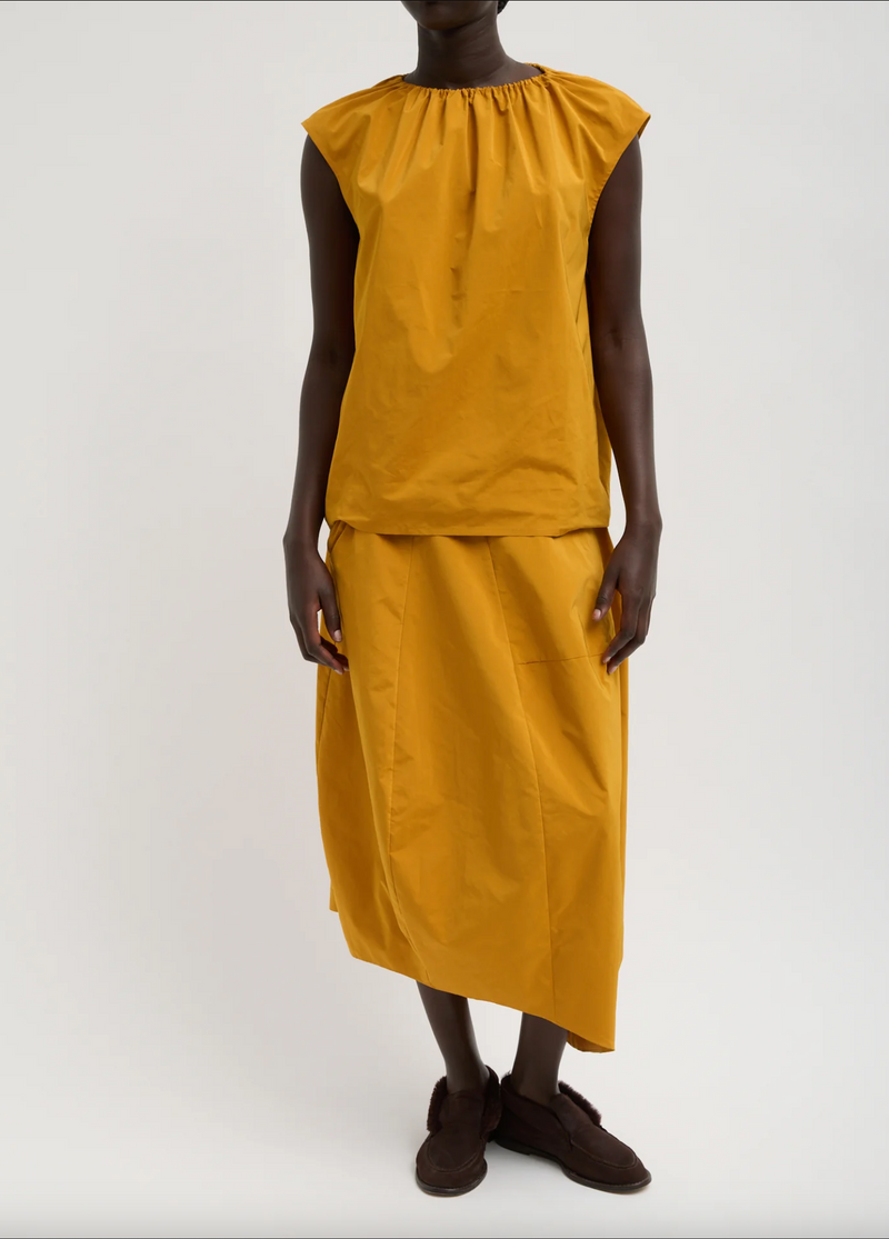 Nylon Shirred Neck Top - Bright Ochre