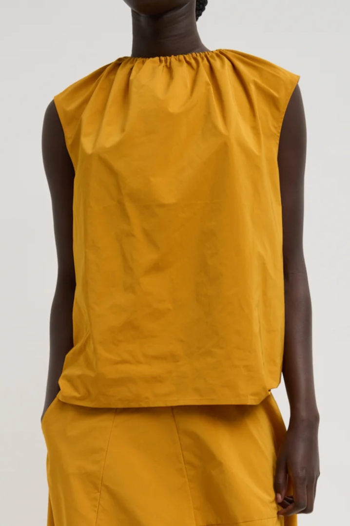 Nylon Shirred Neck Top - Bright Ochre