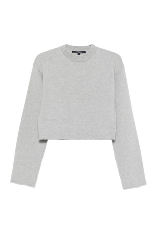 Metsu Cropped Sweater in Superfine Lambswool - Light Grey