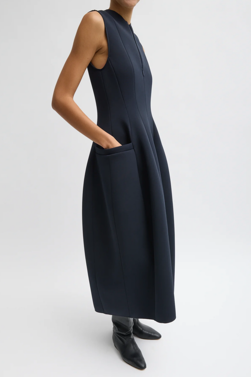 Bonded Twill Sleeveless Sculpt Dress - Navy Multi