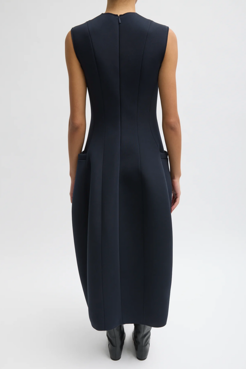Bonded Twill Sleeveless Sculpt Dress - Navy Multi