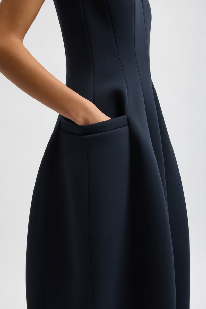 Bonded Twill Sleeveless Sculpt Dress - Navy Multi