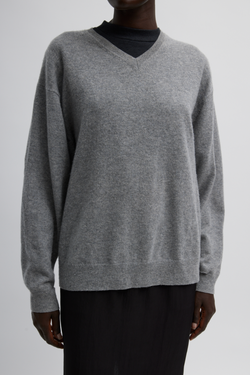 Washable Cashmere Easy V Neck Sweater - Heather Grey