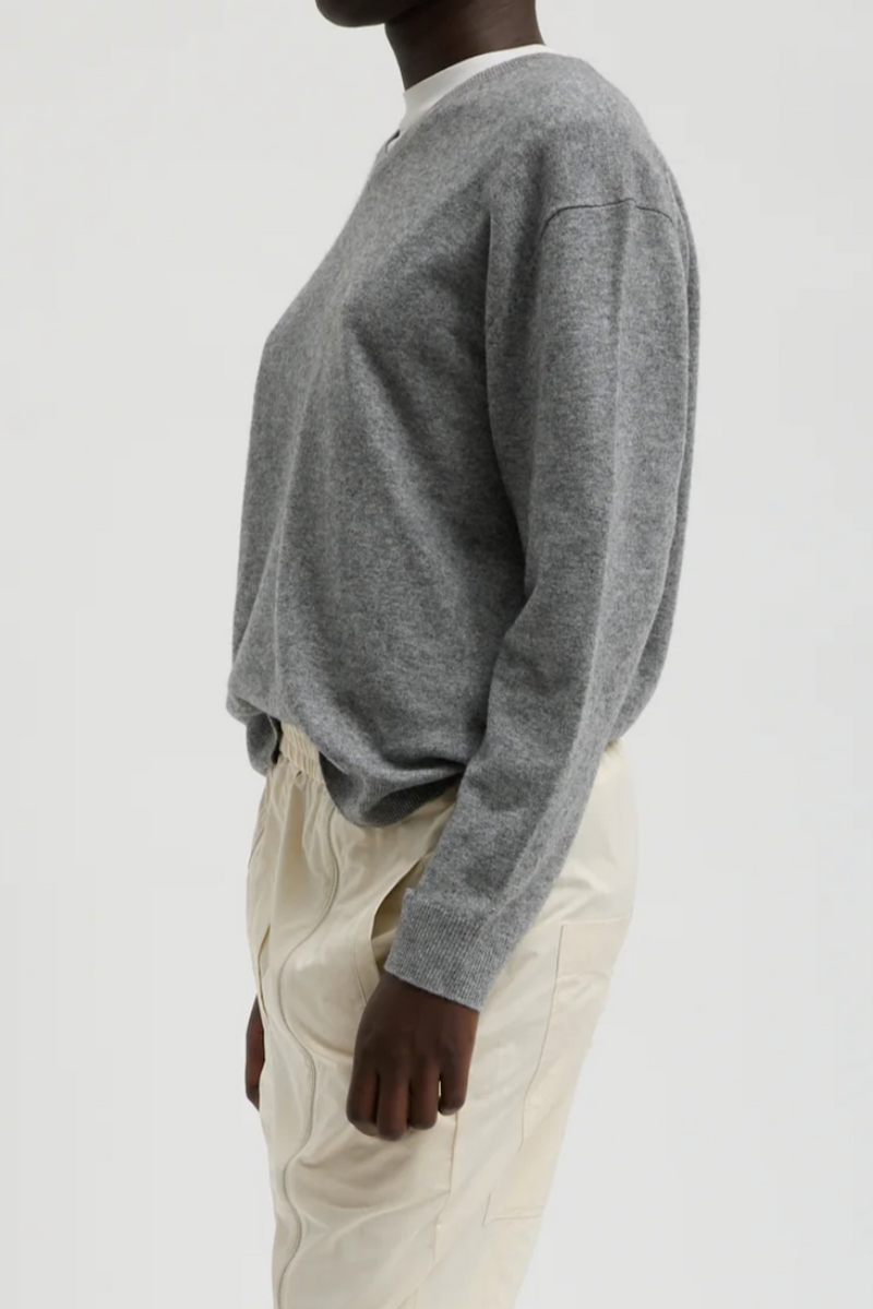 Washable Cashmere Easy V Neck Sweater - Heather Grey