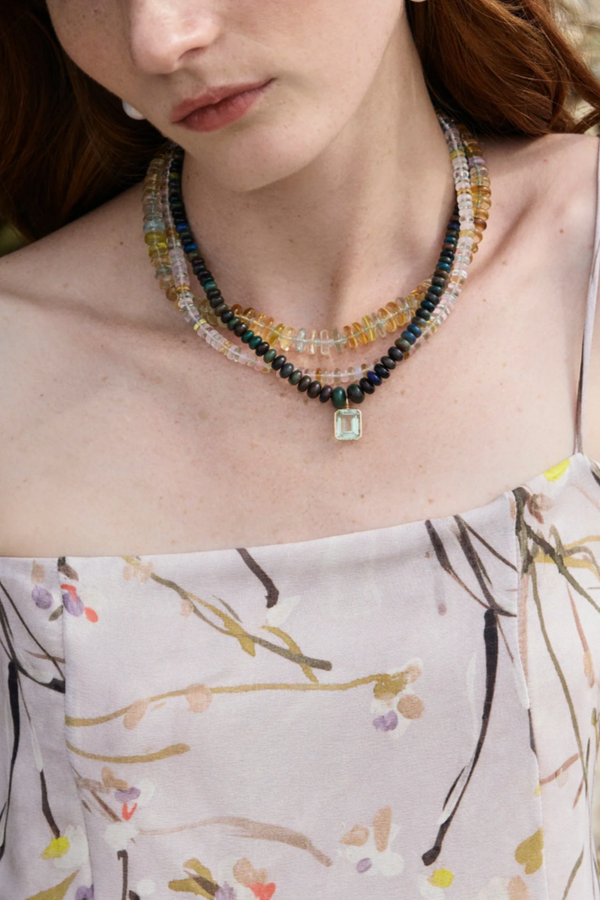 Mixed Semiprecious Stone, Aquamarine & 14k Gold Necklace