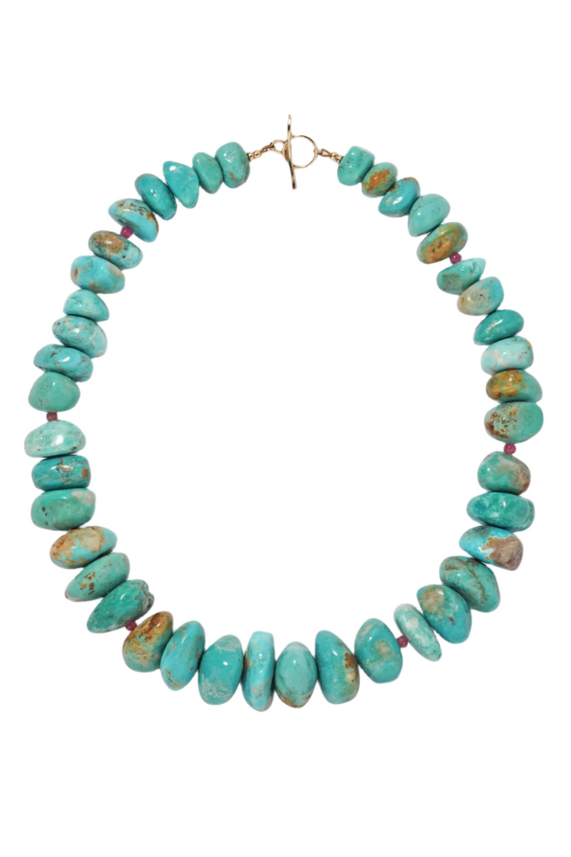 Turquoise, Ruby & 14k Gold Necklace