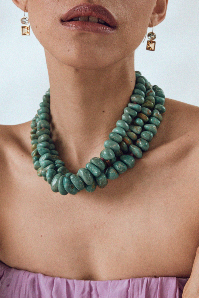 Turquoise, Ruby & 14k Gold Necklace