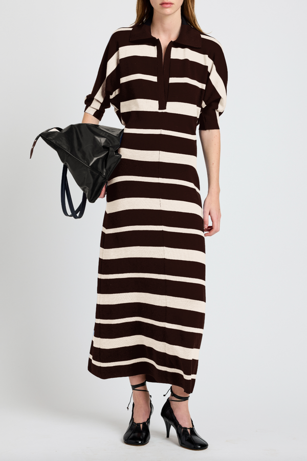 Solana Dress in Superfine Merino Silk - Brown Multi