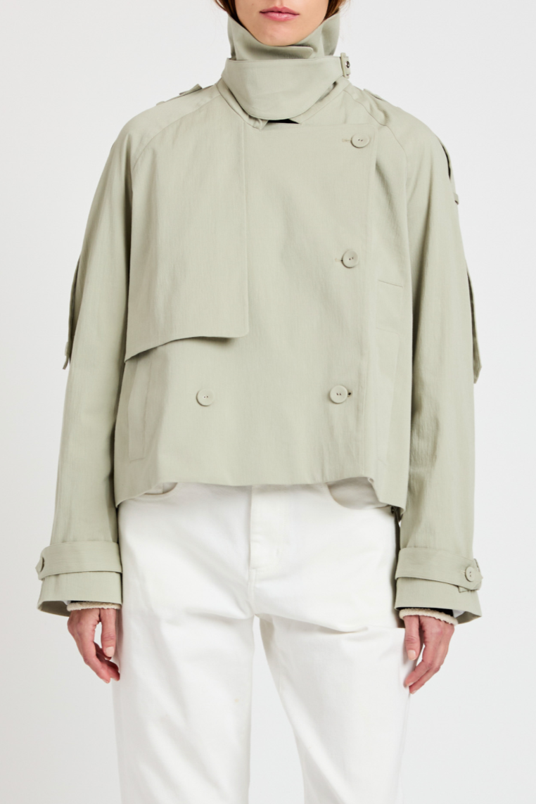 Yasmin Cropped Trench in Cotton - Sage