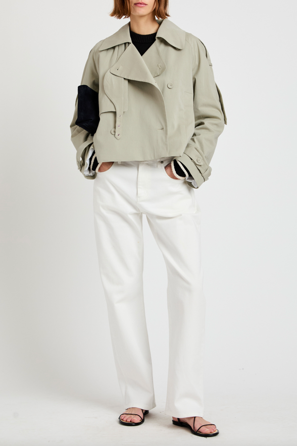 Yasmin Cropped Trench in Cotton - Sage