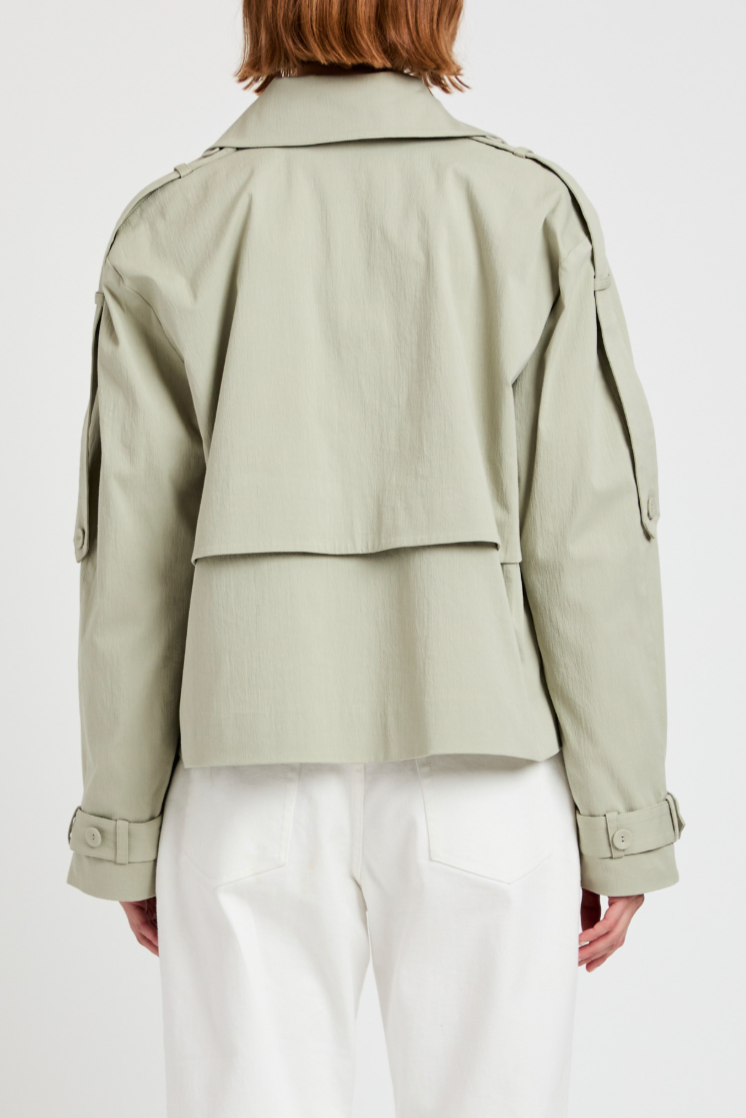 Yasmin Cropped Trench in Cotton - Sage