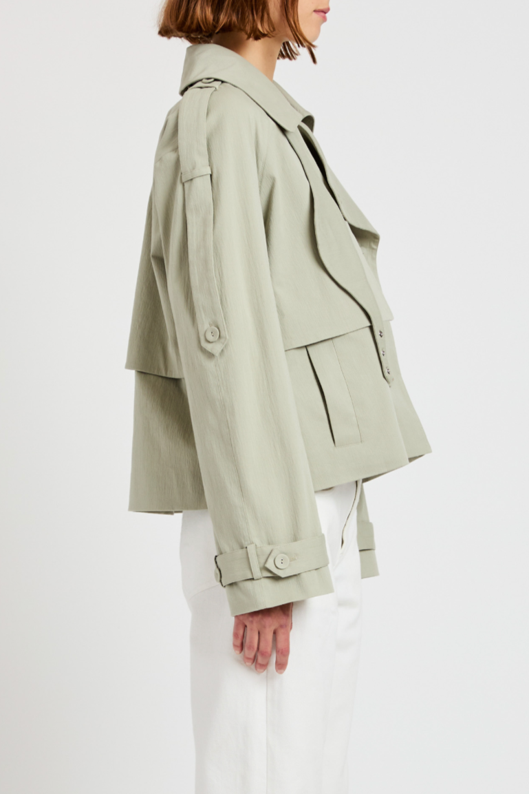 Yasmin Cropped Trench in Cotton - Sage