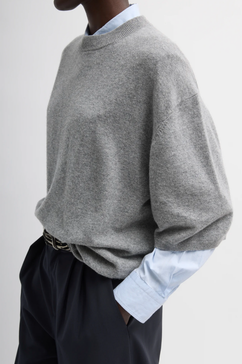 Washable Cashmere Oversized Easy T-Shirt - Heather Grey