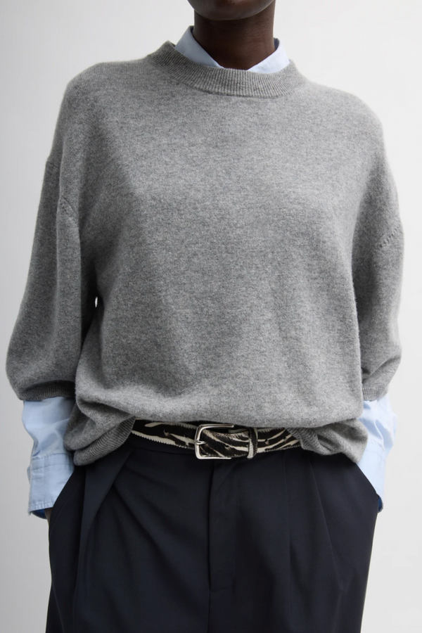 Washable Cashmere Oversized Easy T-Shirt - Heather Grey