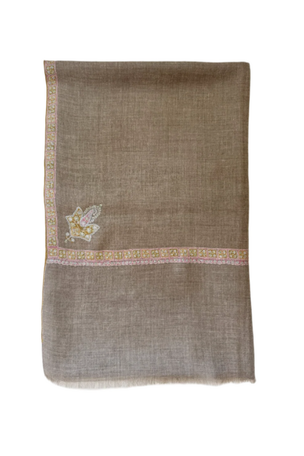 Embroidered Border Scarf - Grey