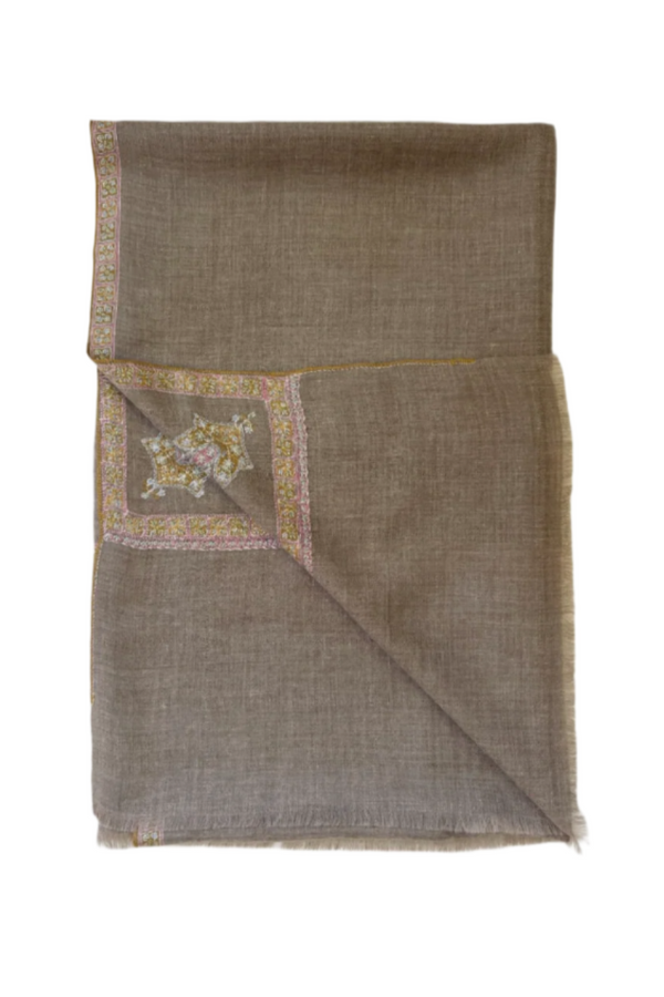 Embroidered Border Scarf - Grey
