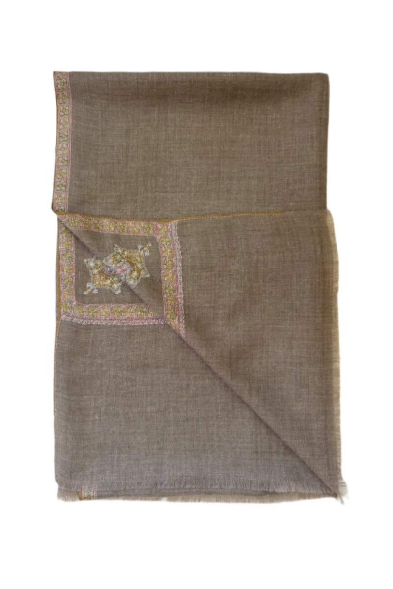 Embroidered Border Scarf - Grey
