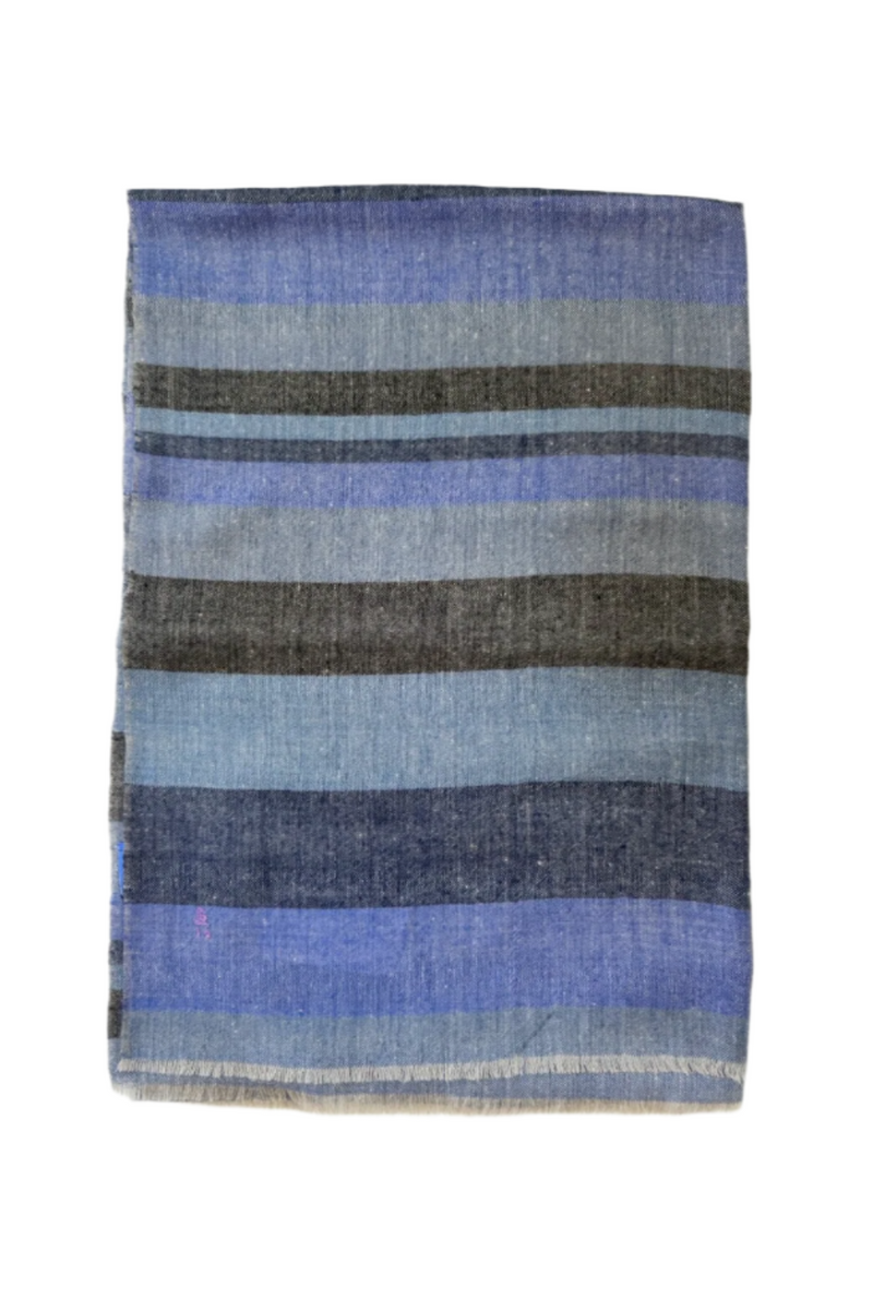 Non-Embroidered Cashmere Scarf - Blue Stripe