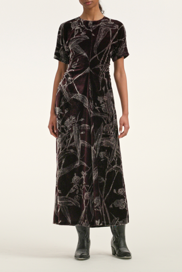 Angelica Dress in Velvet Devoré - Bamboo