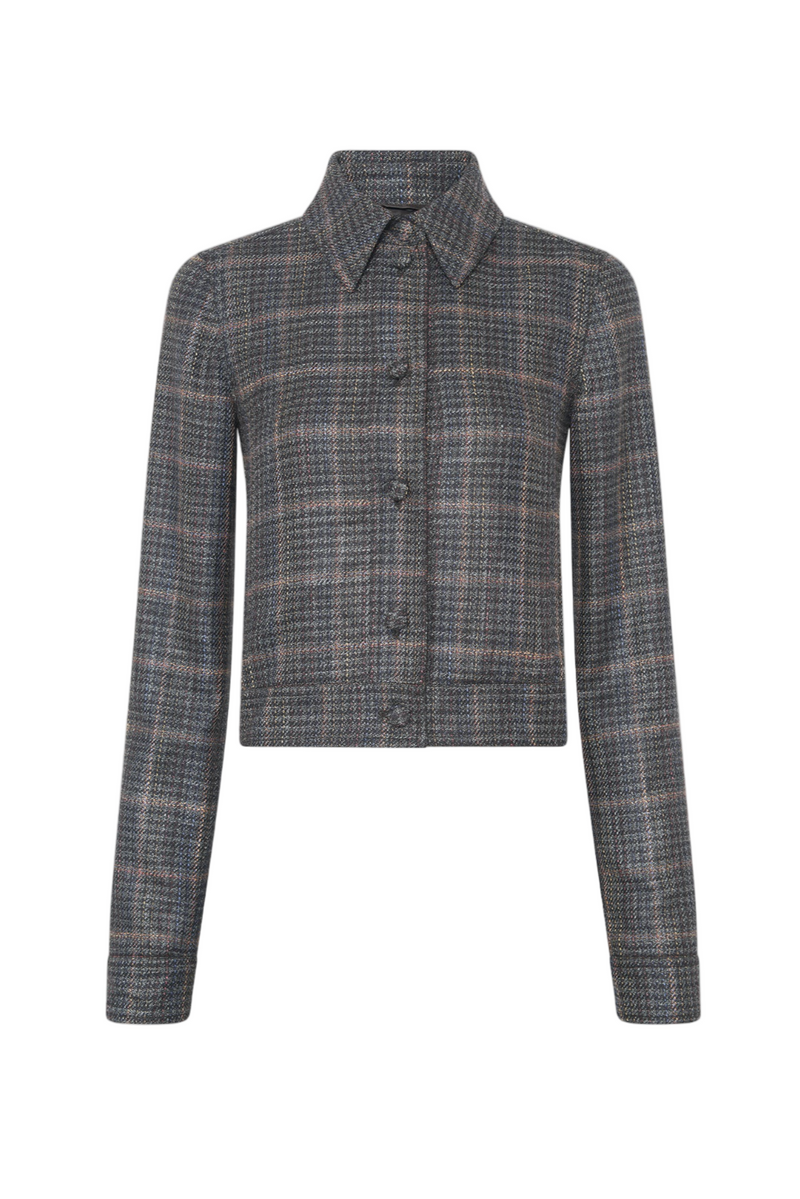 Thereza Jacket in Wool Silk Clubcheck Plaid - Charcoal Multi