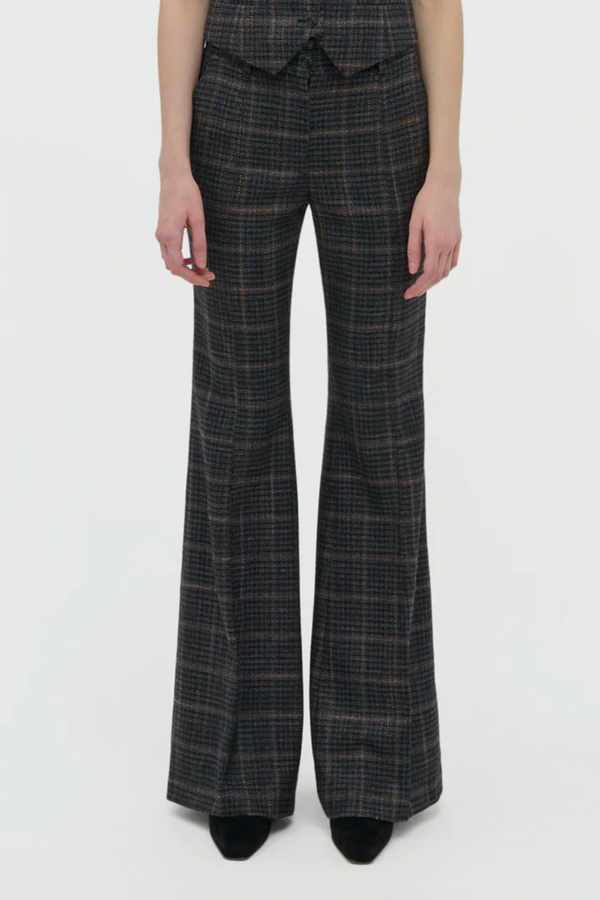 Rhein Pant in Wool Silk Clubcheck Plaid - Charcoal Multi