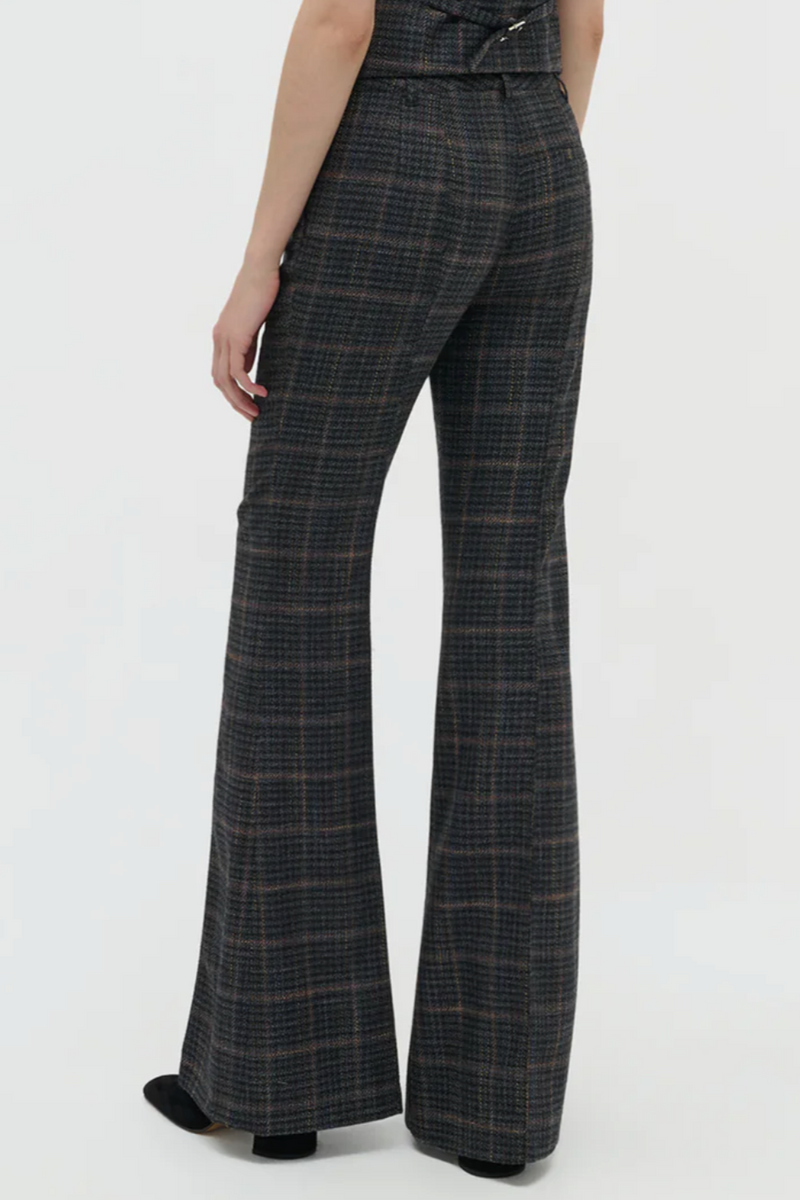 Rhein Pant in Wool Silk Clubcheck Plaid - Charcoal Multi