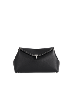 T-Lock Grained Leather Clutch - Black