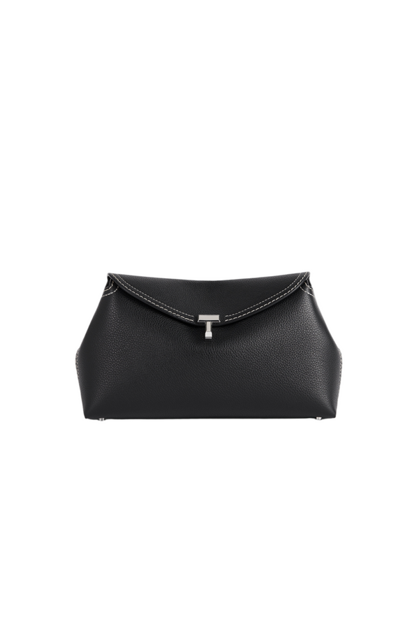 T-Lock Grained Leather Clutch - Black