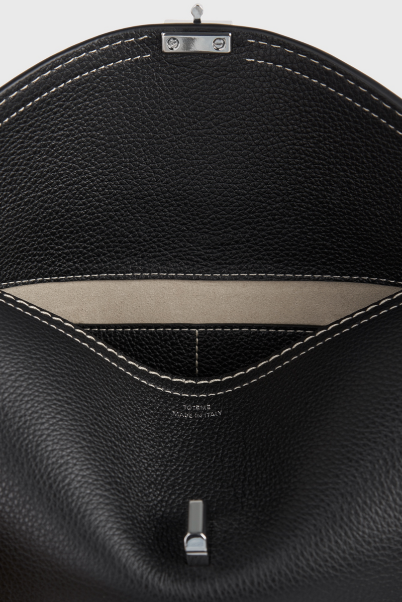 T-Lock Grained Leather Clutch - Black