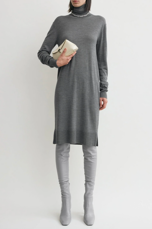 Turtleneck Dress - Mid Grey Melange