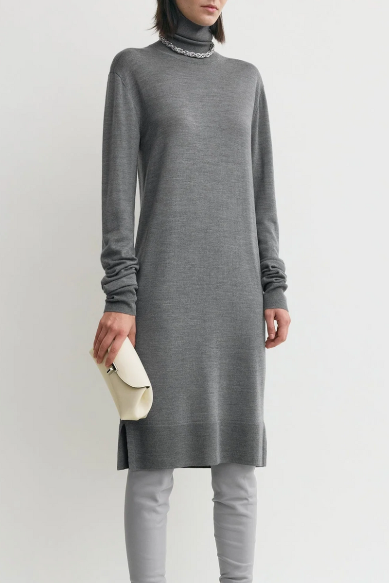 Turtleneck Dress - Mid Grey Melange