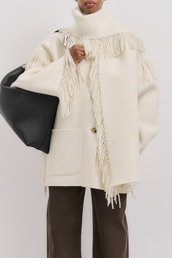 Fringed Scarf Jacket - Winter White