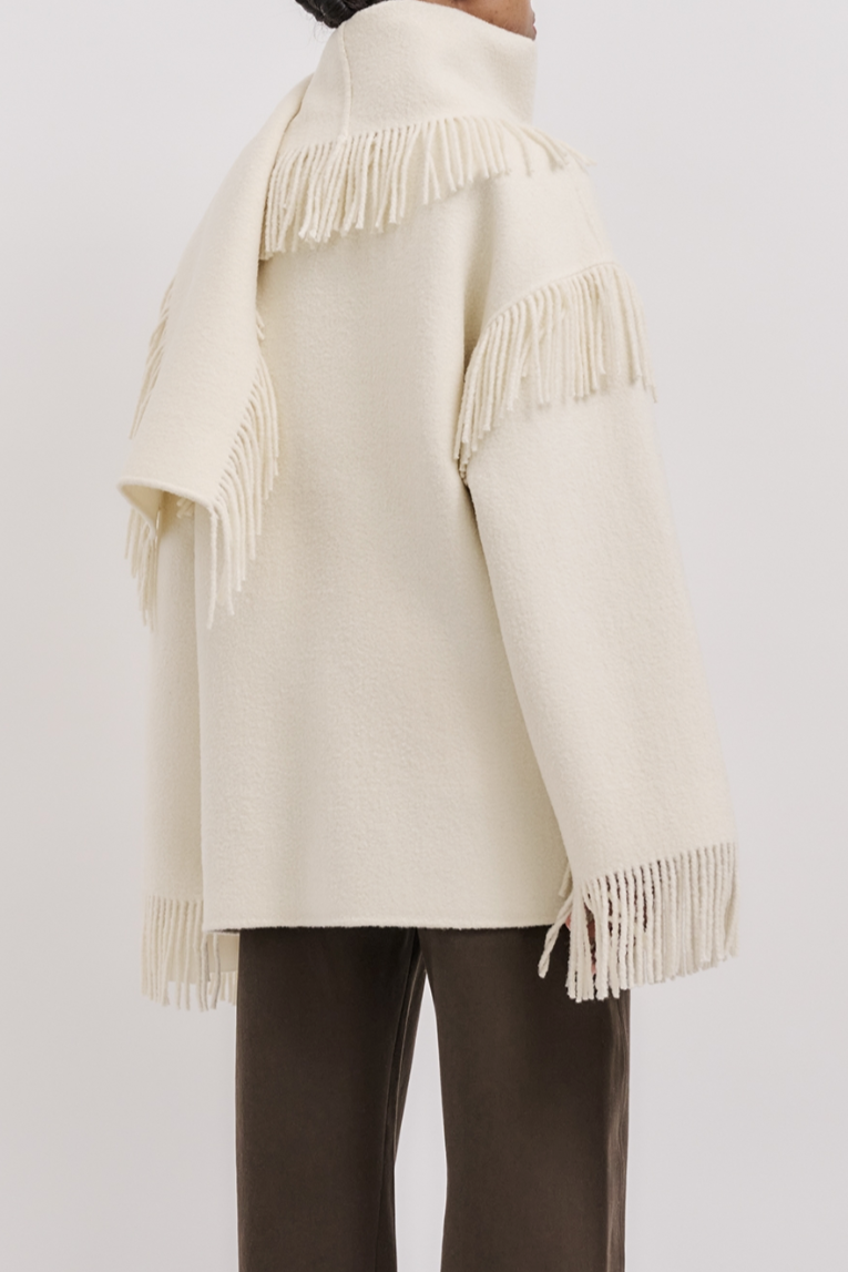 Fringed Scarf Jacket - Winter White