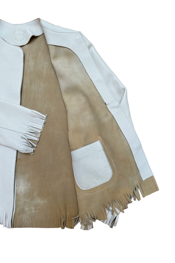 Little Richards Cropped Fringe Jacket - Off-White