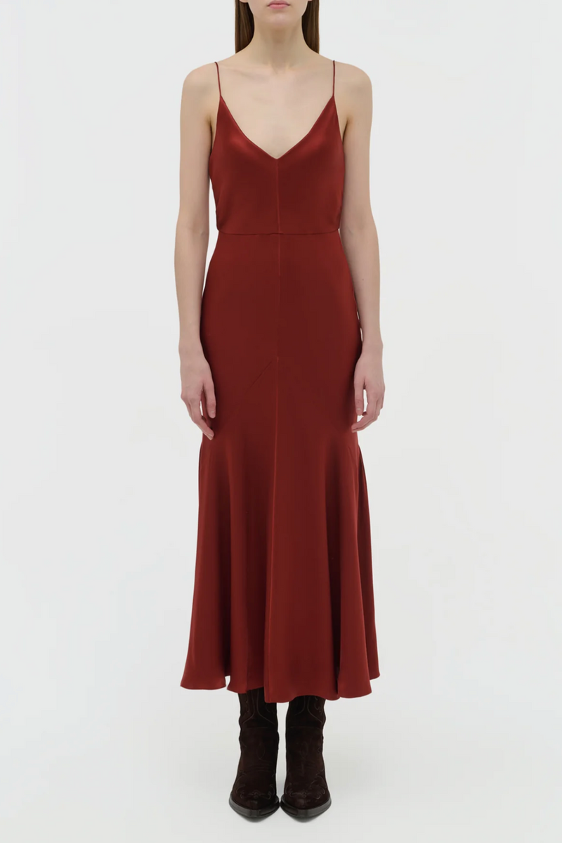 Brigita Dress in Double Satin - Burnt Sienna