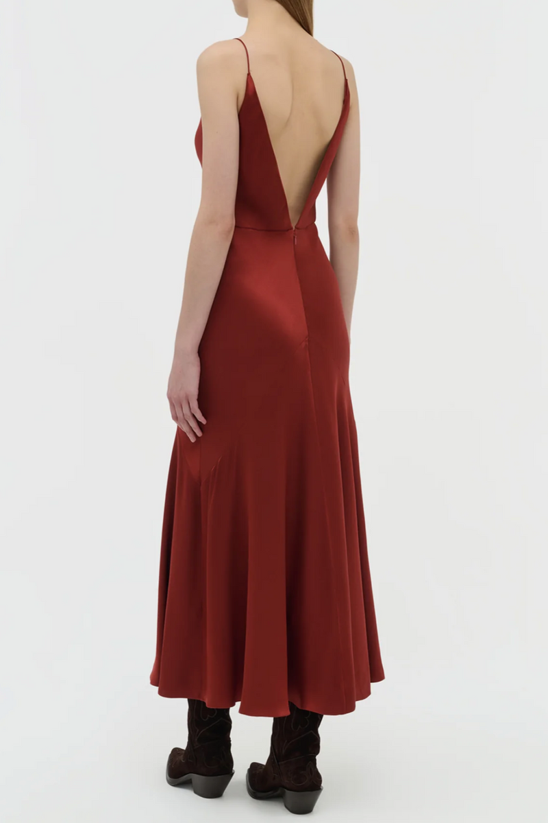 Brigita Dress in Double Satin - Burnt Sienna