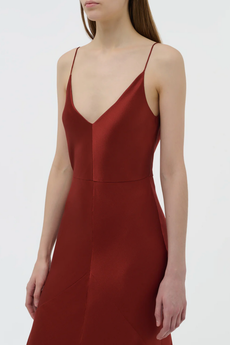 Brigita Dress in Double Satin - Burnt Sienna