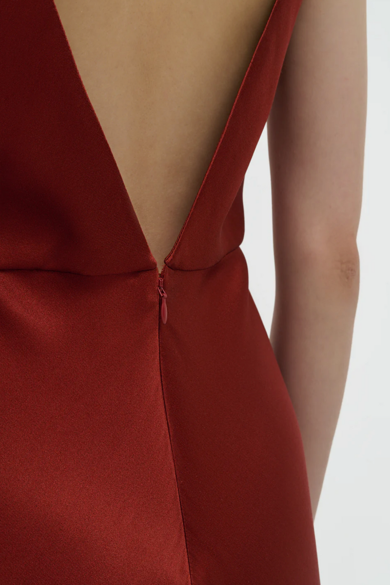 Brigita Dress in Double Satin - Burnt Sienna