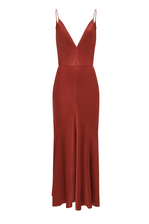 Brigita Dress in Double Satin - Burnt Sienna