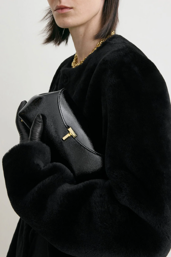 Mini T-Lock Naplack Clutch - Black